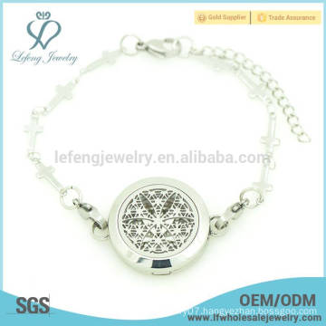 Fashion bracelets design jewelry,flower perfume locket cross bracelet chain